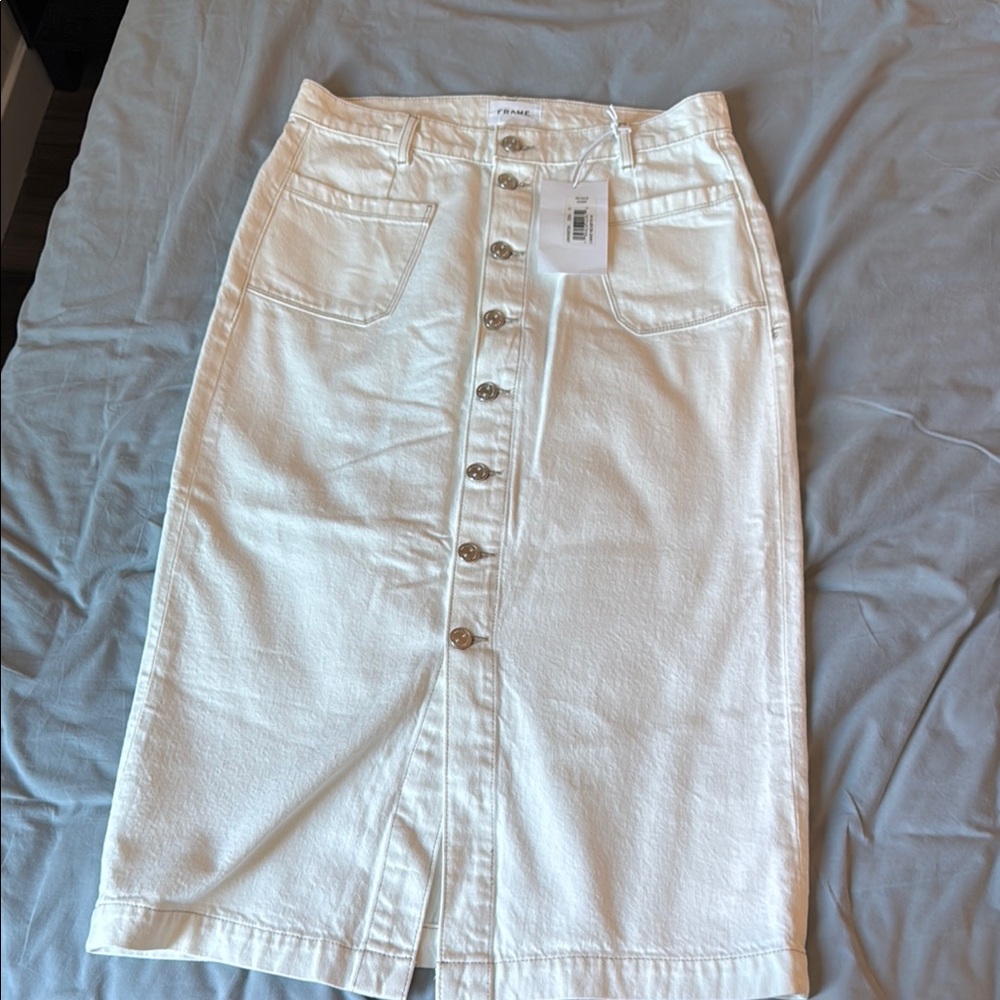 FRAME White Button-Down Denim Skirt